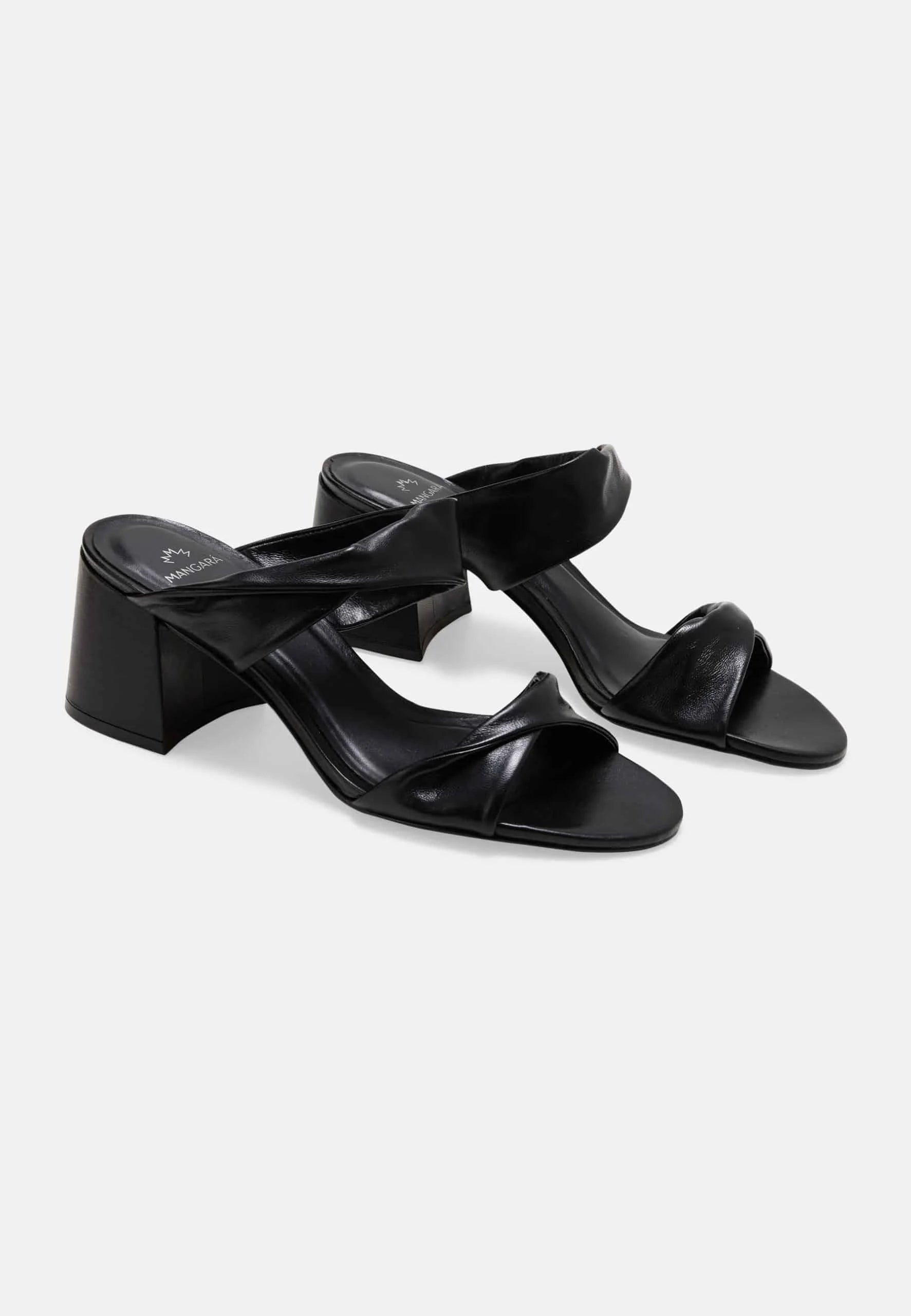 Mangará Atelier Black Goat Leather Mules Xaxim – Women’S 6.5 Cm Block Heel Sandals