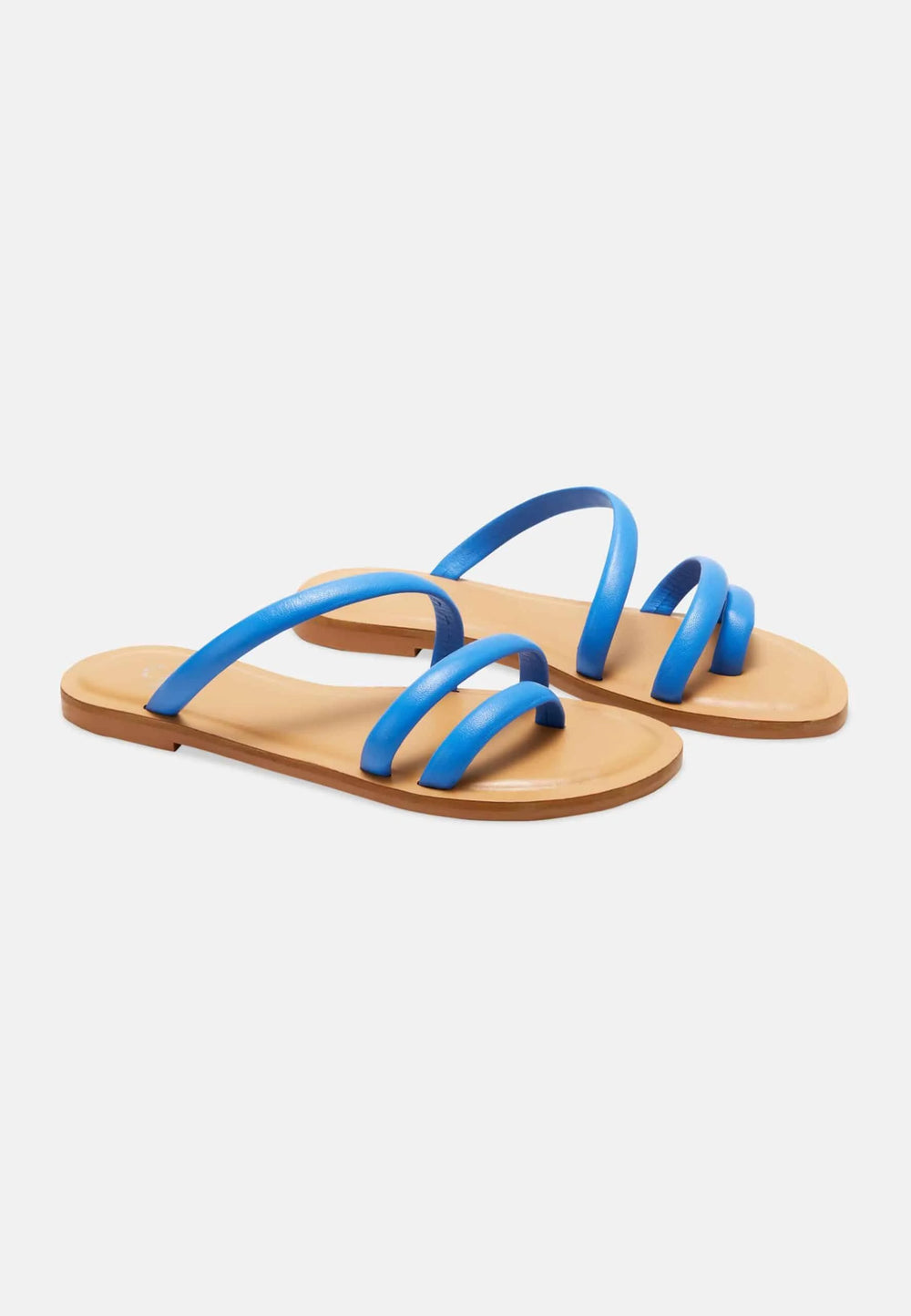Mangará Atelier Blue Calf Leather Flat Sandals – Women’S Minimalist Three-Strap Slides