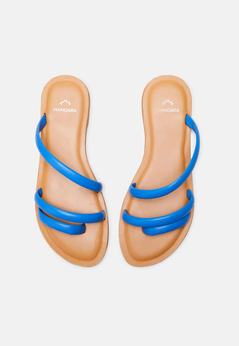 Mangará Atelier Blue Calf Leather Flat Sandals – Women’S Minimalist Three-Strap Slides