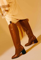 Mangará Atelier Brown Calf Leather Knee-High Boots – Women’S Block Heel Riding Boots