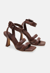Mangará Atelier Brown Calf Leather Sandals Uvaia – Women’S 8 Cm Sculpted Heel With Ankle Strap