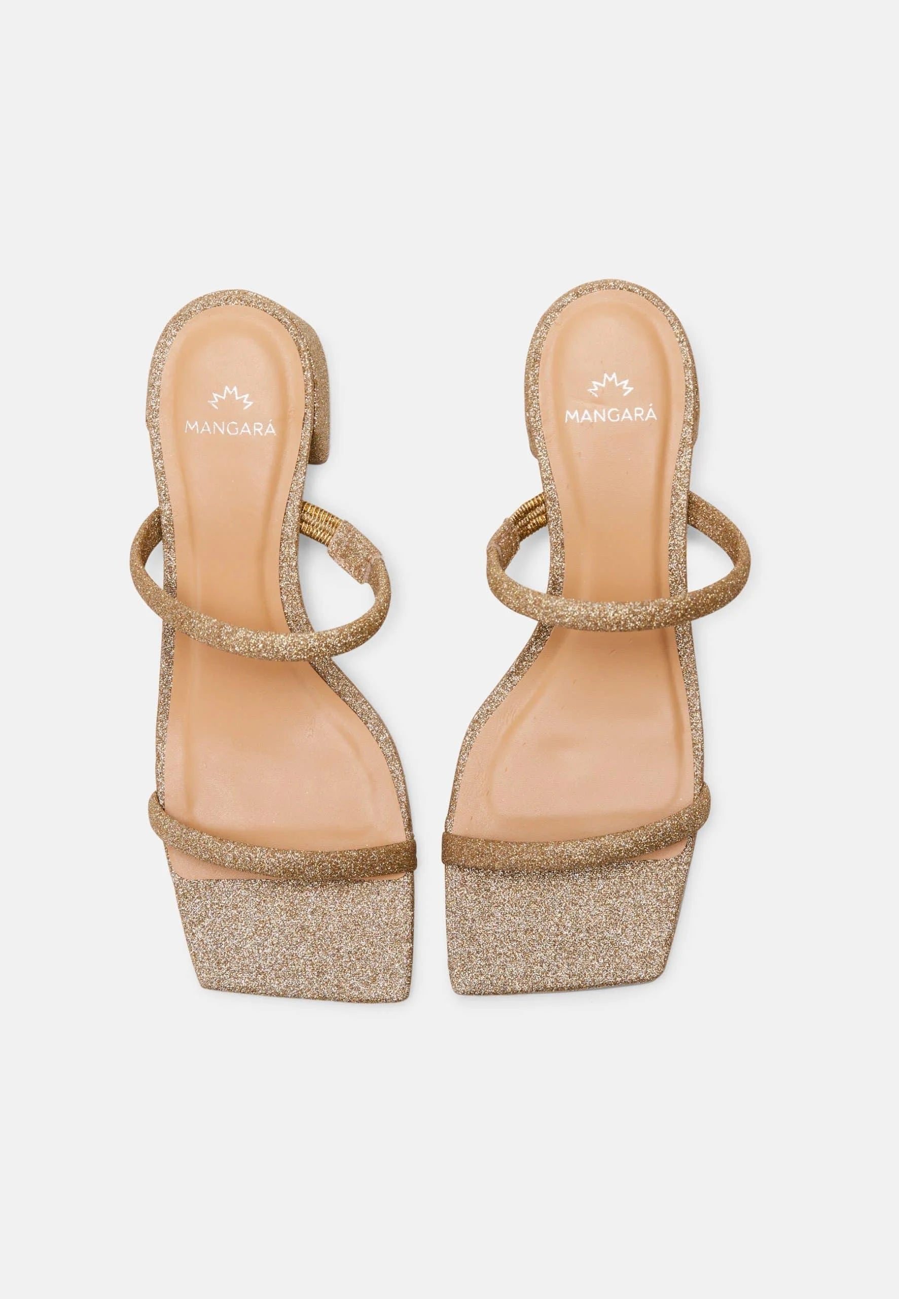 Mangará Atelier Gold Glitter Mules Maiate – Women’S 4 Cm Low Block Heel Slip-On Sandals