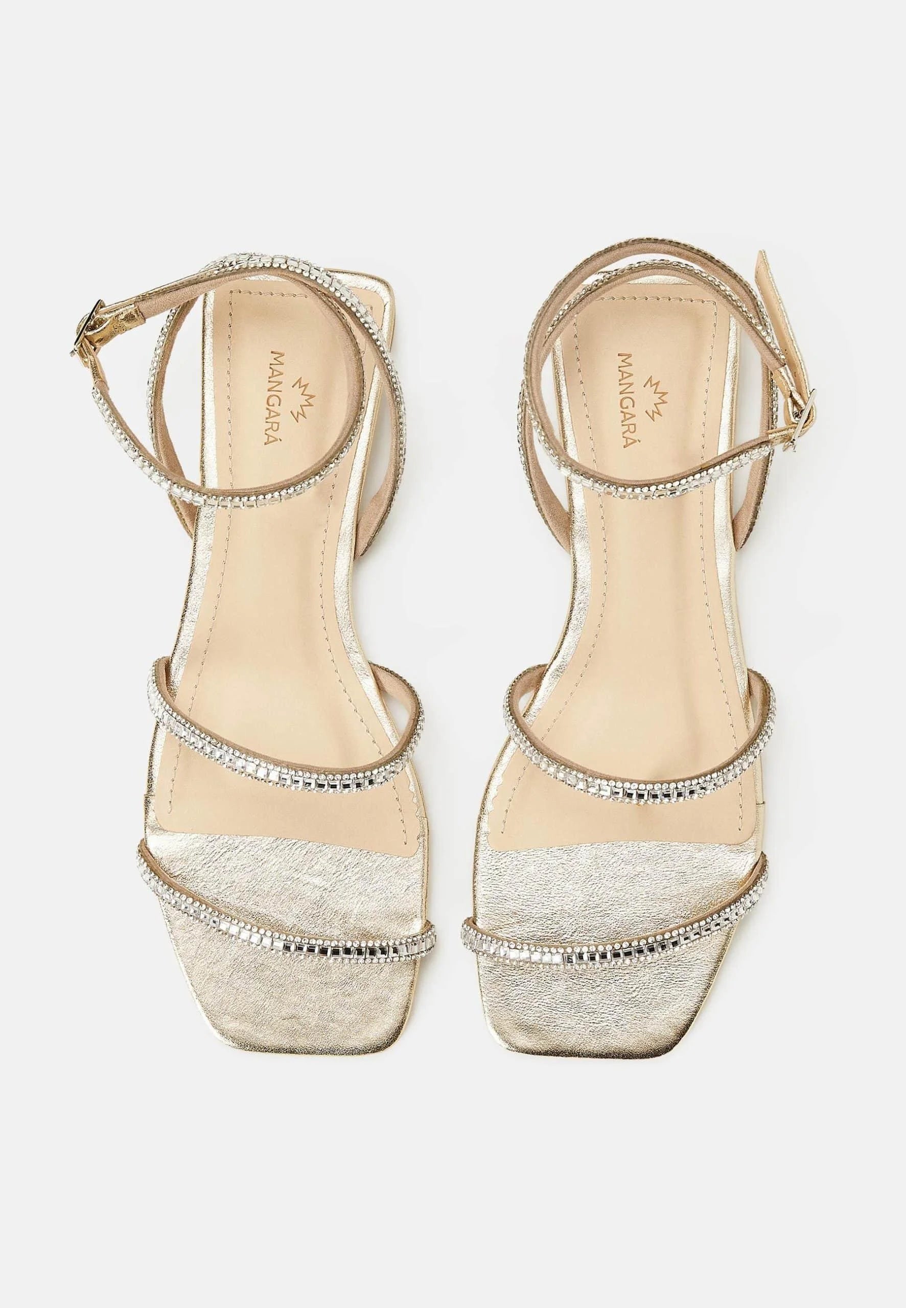 Mangará Atelier Gold Leather Flat Sandals – Handcrafted With Crystal Straps
