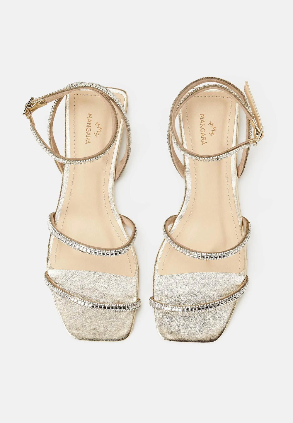 Mangará Atelier Gold Leather Flat Sandals – Handcrafted With Crystal Straps