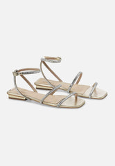 Mangará Atelier Gold Leather Flat Sandals – Handcrafted With Crystal Straps