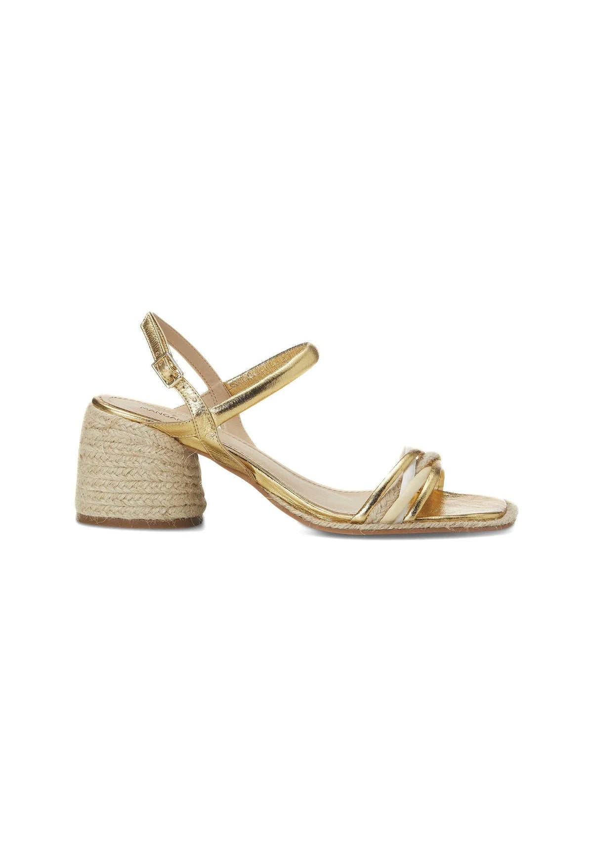 Mangará Atelier Gold Sandals With Natural Raffia Block Heel – Comfortable Women’S Summer Shoes