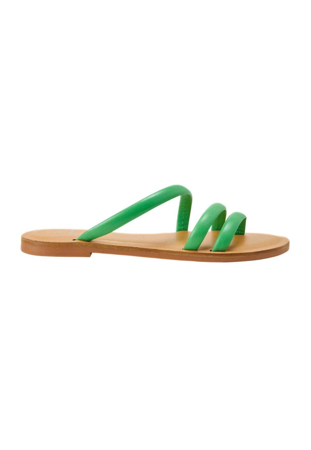 Mangará Atelier Green Calf Leather Flat Sandals – Women’S Minimalist Three-Strap Slides