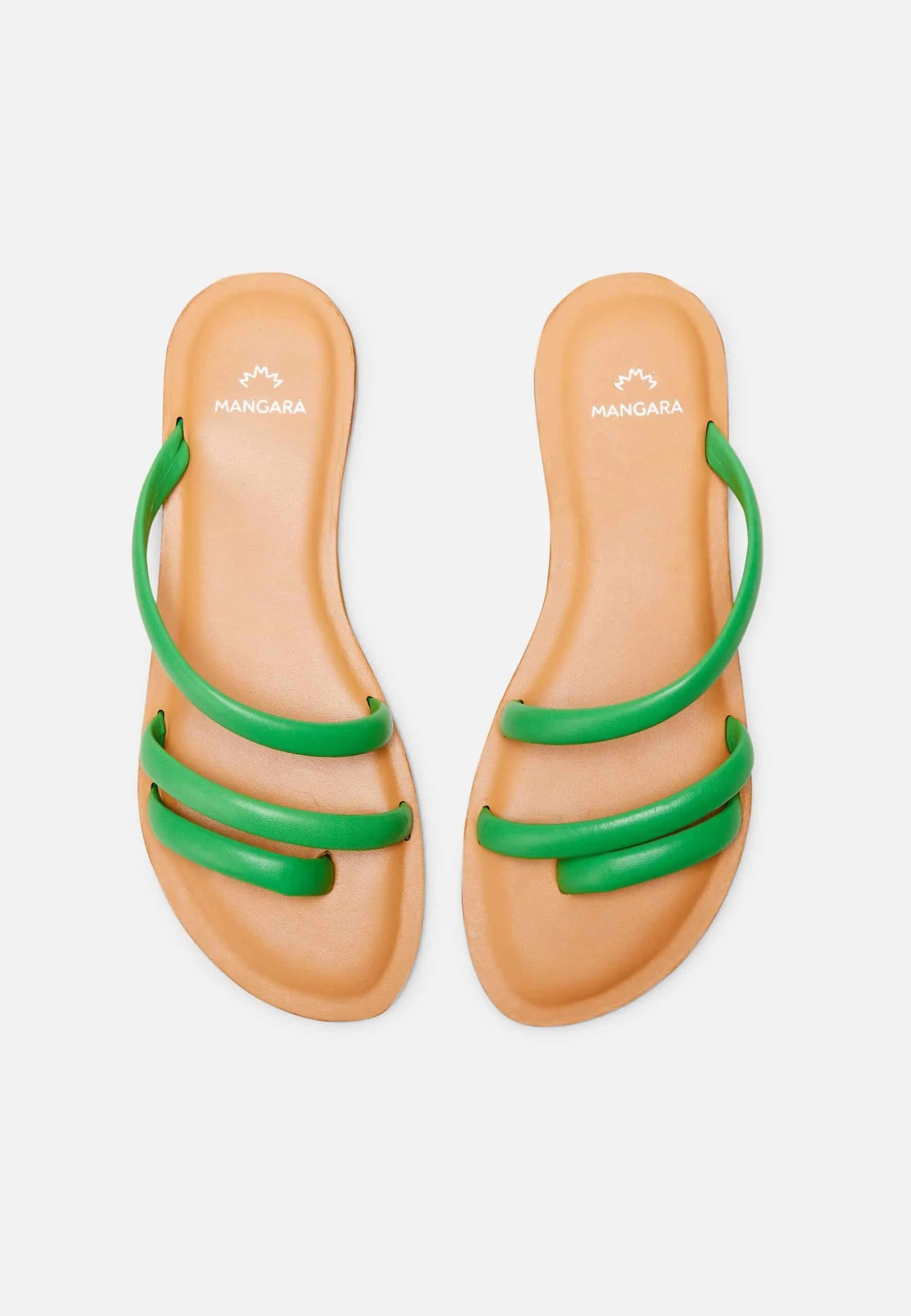 Mangará Atelier Green Calf Leather Flat Sandals – Women’S Minimalist Three-Strap Slides