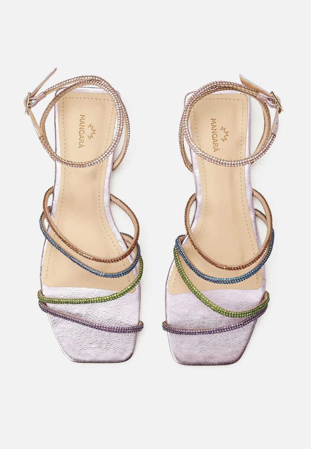 Mangará Atelier Multicolor Crystal Leather Sandals – 8 Cm Heeled Strappy Design