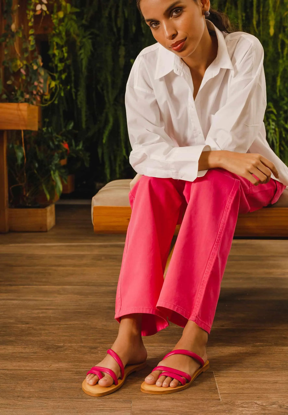 Mangará Atelier Pink Calf Leather Flat Sandals – Women’S Minimalist Three-Strap Slides