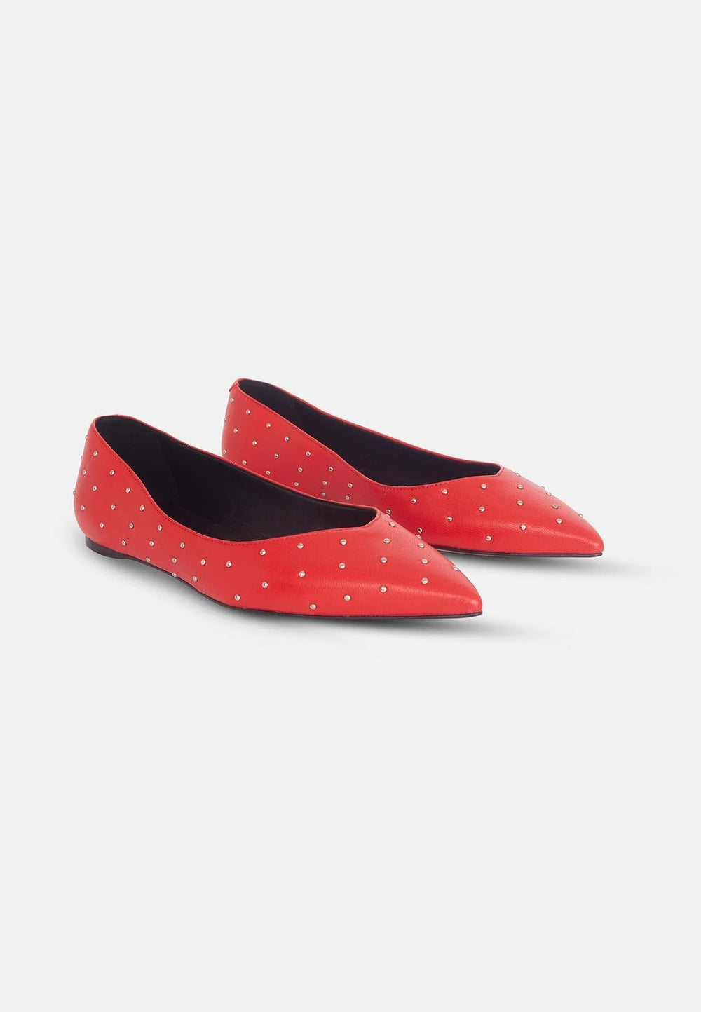 Mangará Atelier Red Leather Ballerinas Hamelia – Pointed-Toe Flats With Studs