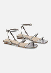 Mangará Atelier Silver Leather Flat Sandals – Handcrafted With Crystal Straps