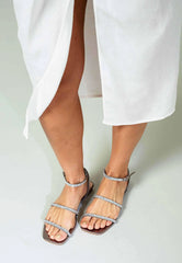 Mangará Atelier Silver Leather Flat Sandals – Handcrafted With Crystal Straps