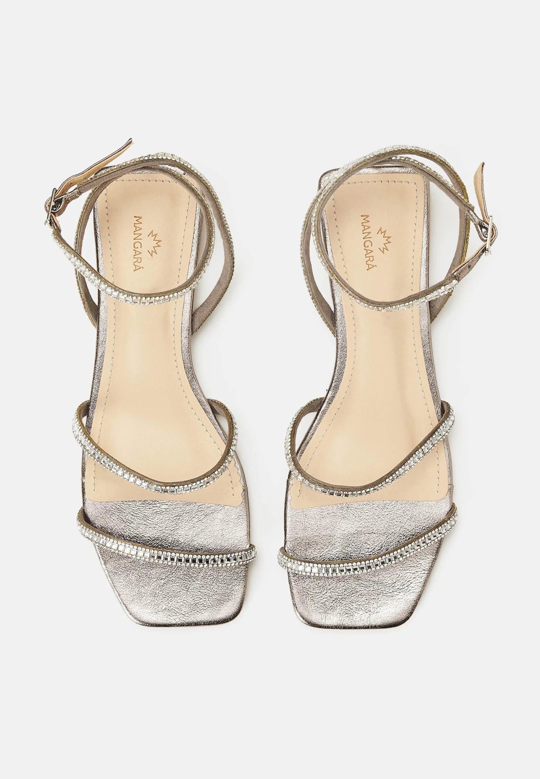 Mangará Atelier Silver Leather Flat Sandals – Handcrafted With Crystal Straps