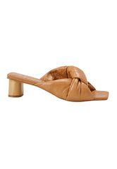 Mangará Atelier Tan Leather Mules Caroba – Women’S 4 Cm Cylindrical Block Heel Slip-On Sandals