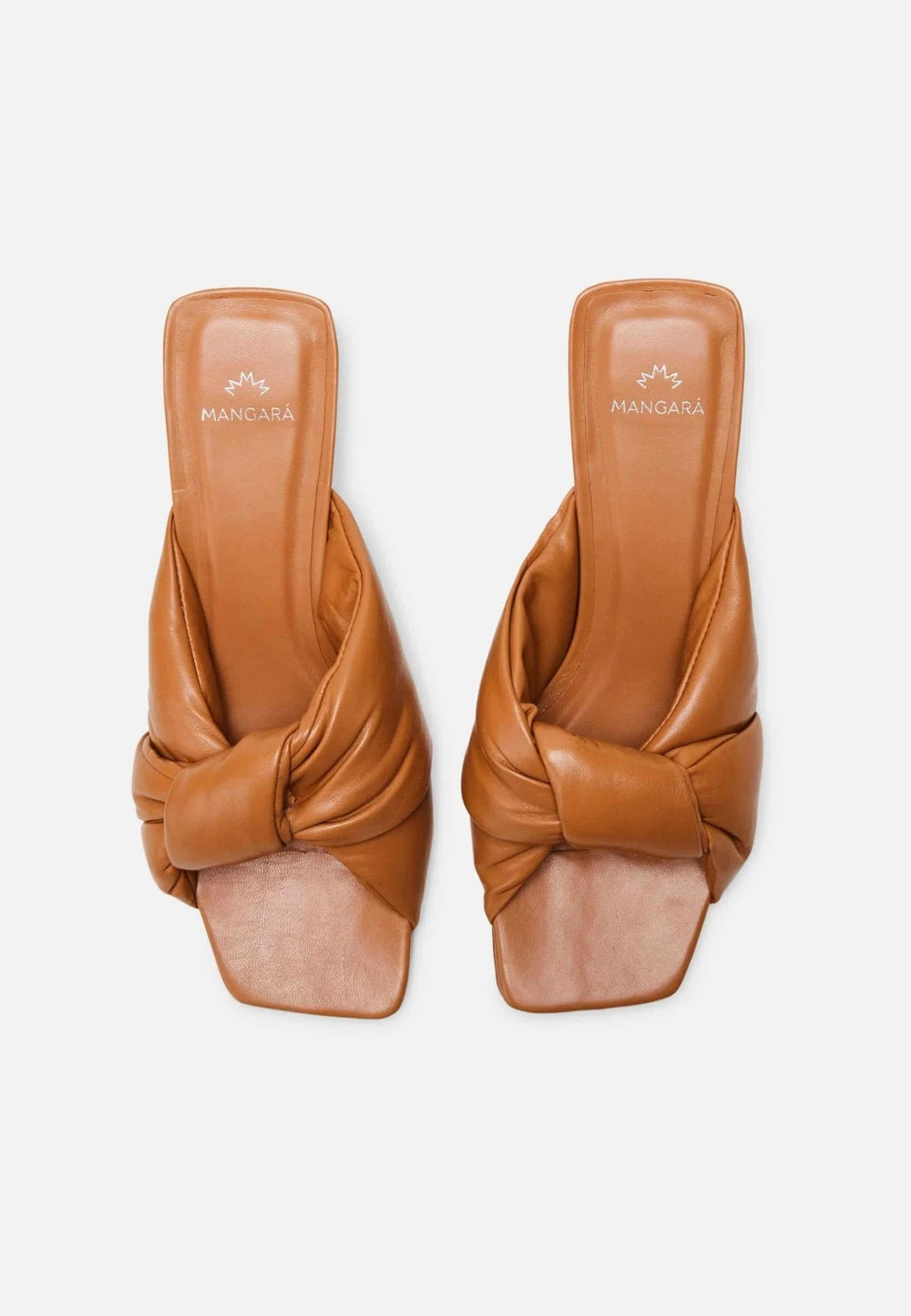 Mangará Atelier Tan Leather Mules Caroba – Women’S 4 Cm Cylindrical Block Heel Slip-On Sandals