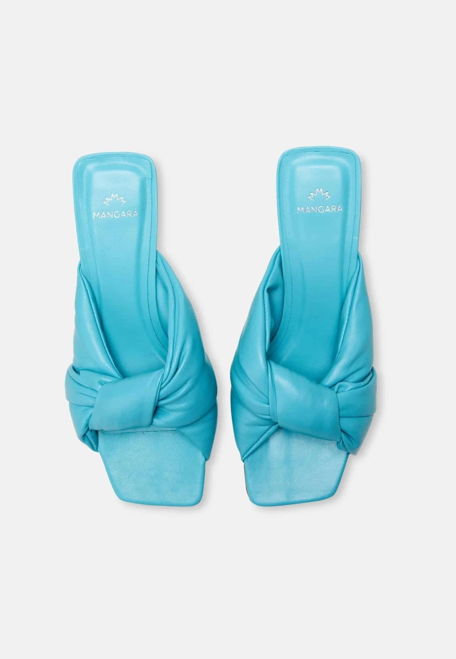 Mangará Atelier Turquoise Leather Mules Caroba – Women’S 4 Cm Cylindrical Block Heel Slip-On Sandals