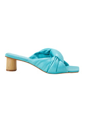 Mangará Atelier Turquoise Leather Mules Caroba – Women’S 4 Cm Cylindrical Block Heel Slip-On Sandals
