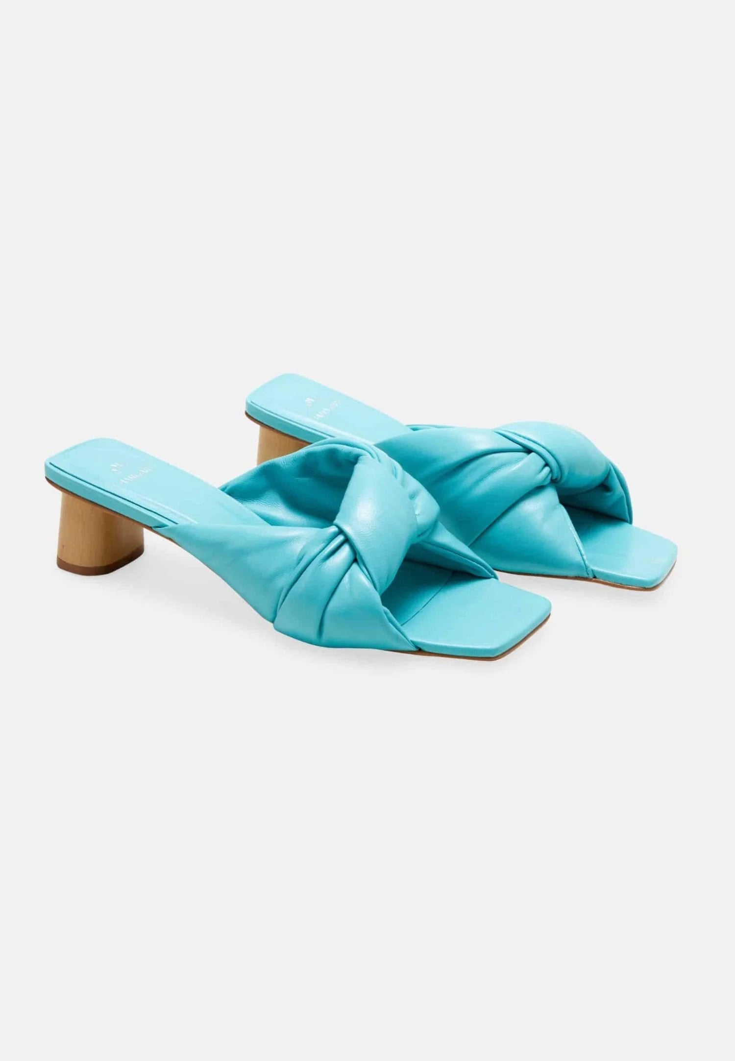 Mangará Atelier Turquoise Leather Mules Caroba – Women’S 4 Cm Cylindrical Block Heel Slip-On Sandals