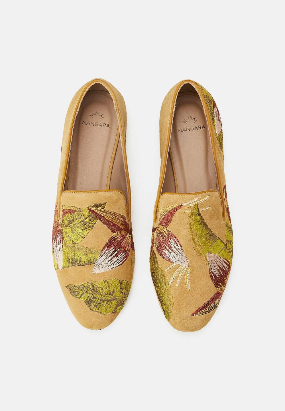 Mangará Atelier Yellow Suede Embroidered Loafers – Elegant Women’S Flat Shoes