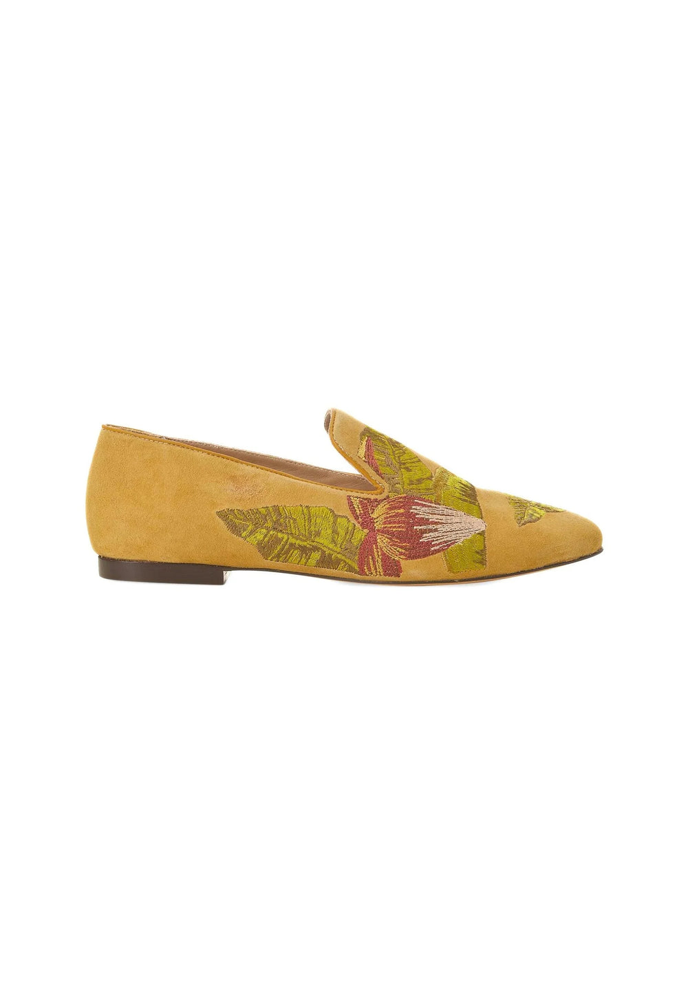Mangará Atelier Yellow Suede Embroidered Loafers – Elegant Women’S Flat Shoes