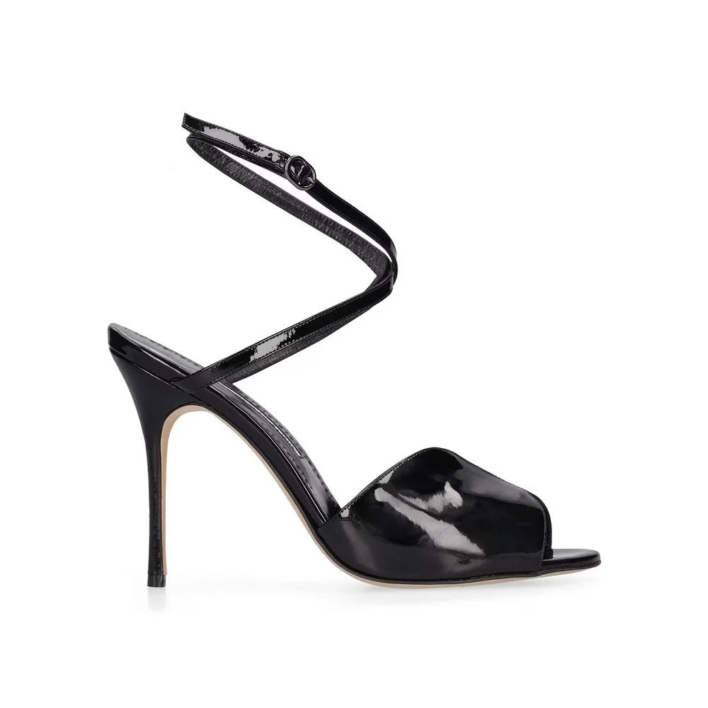 Manolo Blahnik Black Calfskin Stiletto Heel Sandals