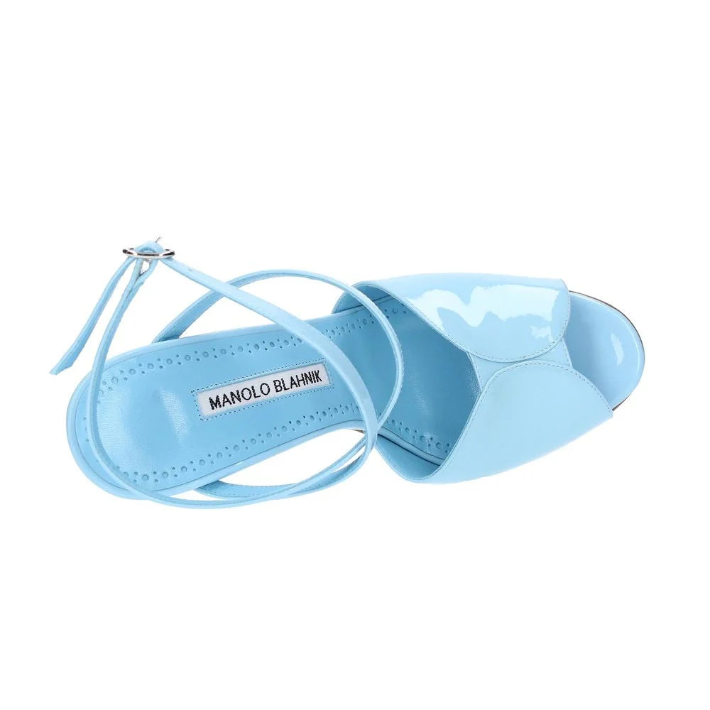 Manolo Blahnik Blue Calfskin Stiletto Heel Sandals - EU37.5/US7.5