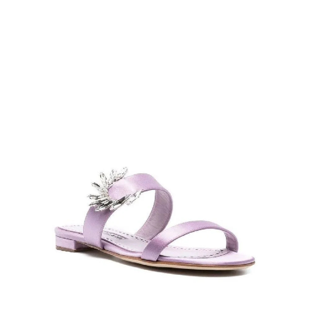 Manolo Blahnik Purple Silk Flat Sandals - EU36/US6
