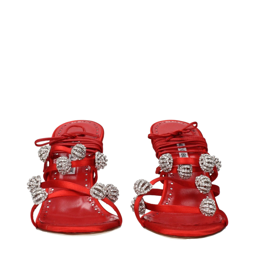 Manolo Blahnik Red Satin Stiletto Heels Sandals