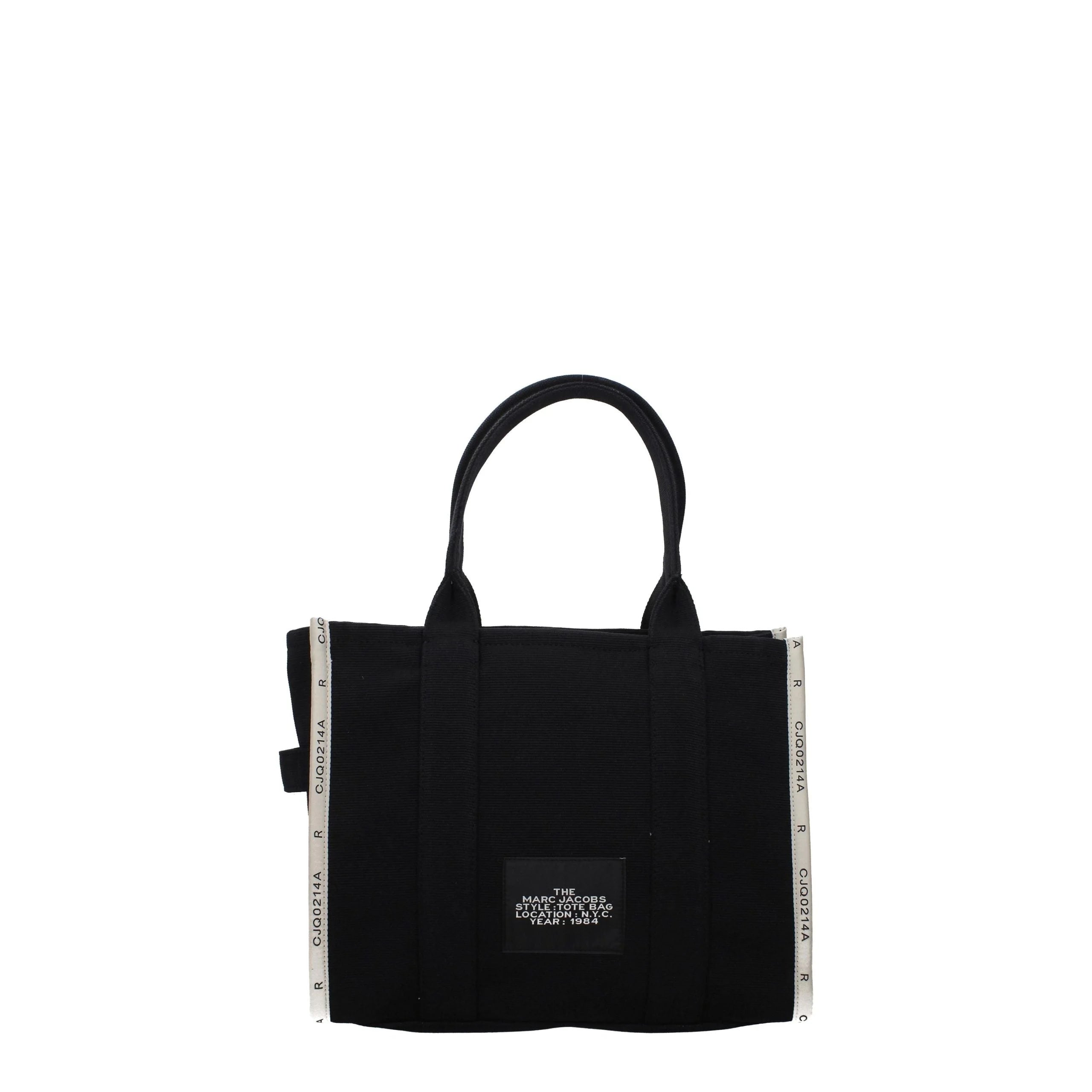 Achterkant van de Marc Jacobs designertas in zwart materiaal, met de strakke lijnen en verfijnde afwerking.