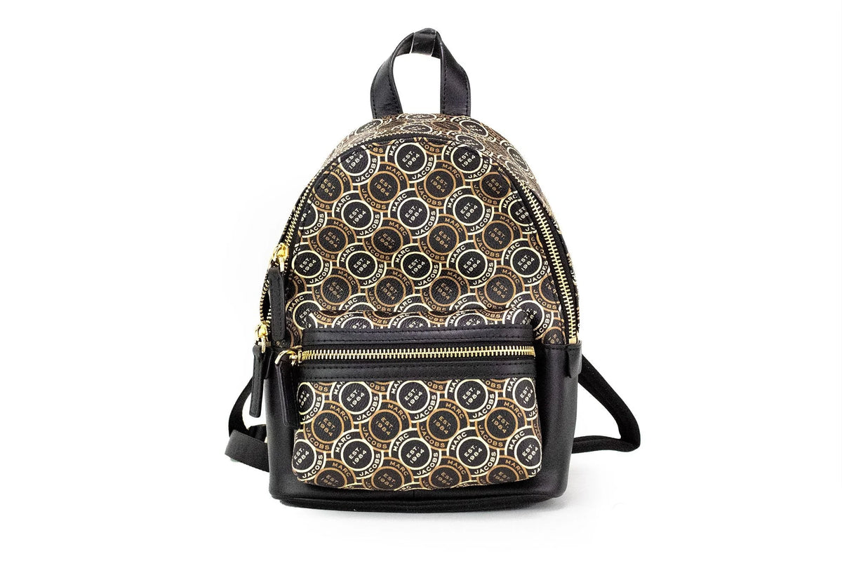 Marc Jacobs Signet Mini Black Logo Printed Leather Shoulder Backpack Bookbag - Backpacks
