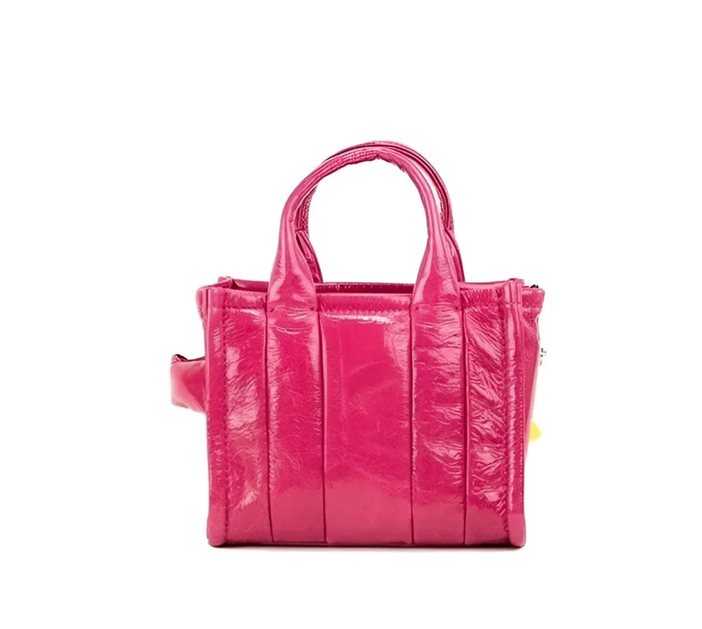 Marc Jacobs The Shiny Crinkle Micro Tote Magenta Leather Crossbody Bag Handbag - Cross Body Bags