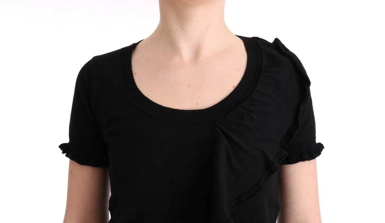 MARGHI LO’ Black 100% Lana Wool Top Blouse T-shirt - IT46|XL - T-Shirts