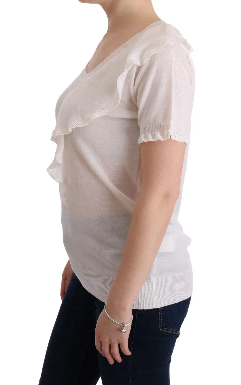 MARGHI LO’ White 100% Lana Wool Top Blouse T-shirt - IT46|XL - T-Shirts