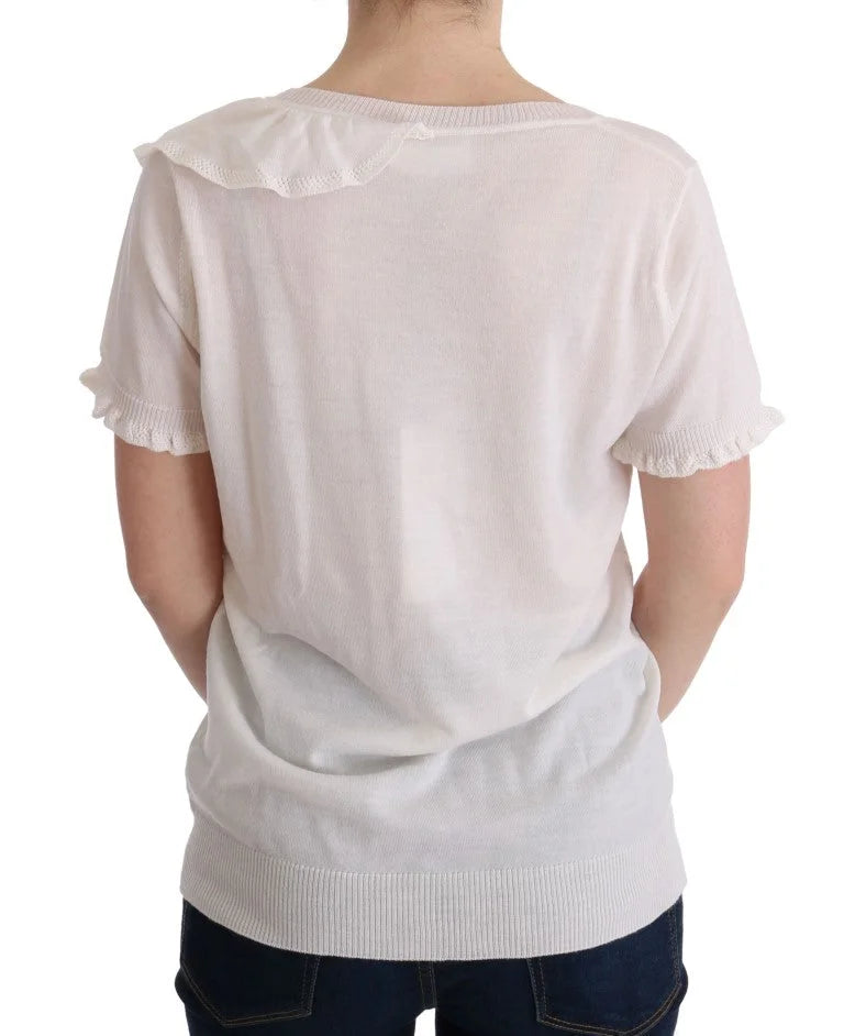 MARGHI LO’ White 100% Lana Wool Top Blouse T-shirt - IT46|XL - T-Shirts