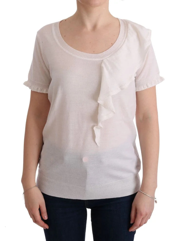 MARGHI LO’ White 100% Lana Wool Top Blouse T-shirt - IT46|XL - T-Shirts