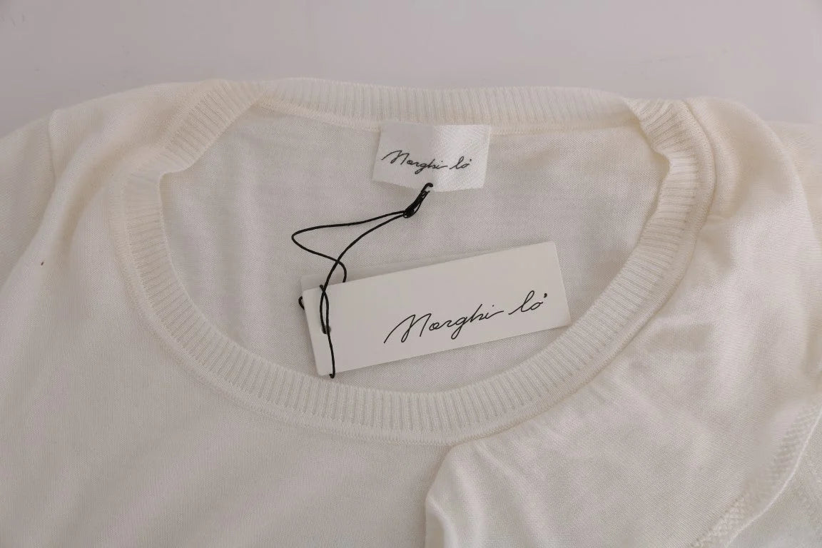 MARGHI LO’ White 100% Lana Wool Top Blouse T-shirt - IT46|XL - T-Shirts
