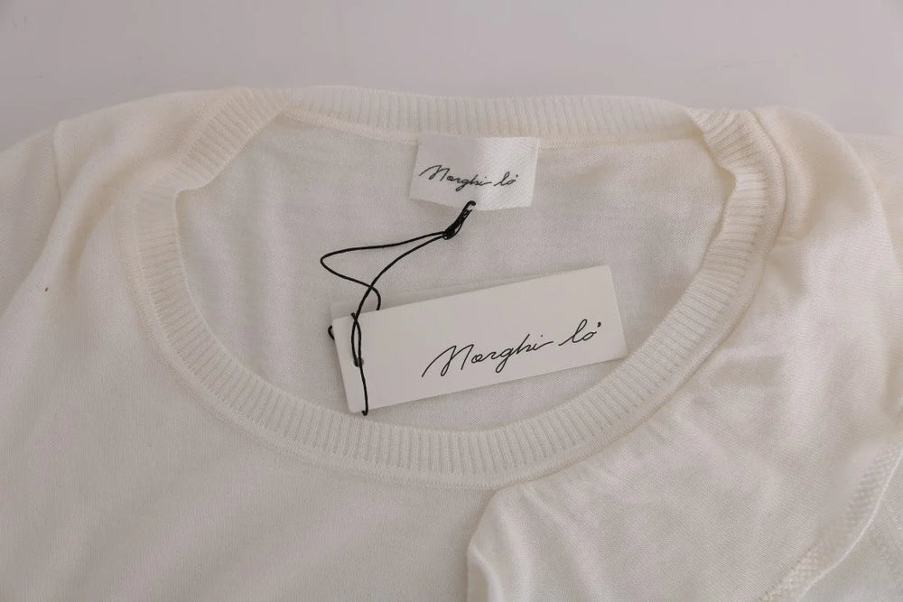 MARGHI LO’ White 100% Lana Wool Top Blouse T-shirt - IT46|XL - T-Shirts