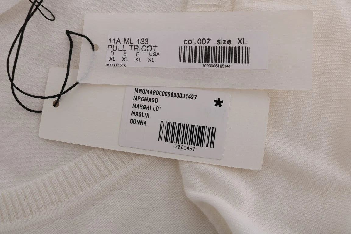 MARGHI LO’ White 100% Lana Wool Top Blouse T-shirt - IT46|XL - T-Shirts