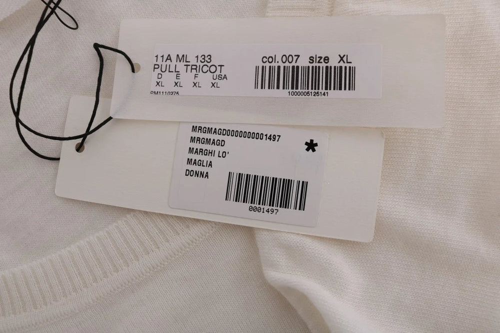 MARGHI LO’ White 100% Lana Wool Top Blouse T-shirt - IT46|XL - T-Shirts
