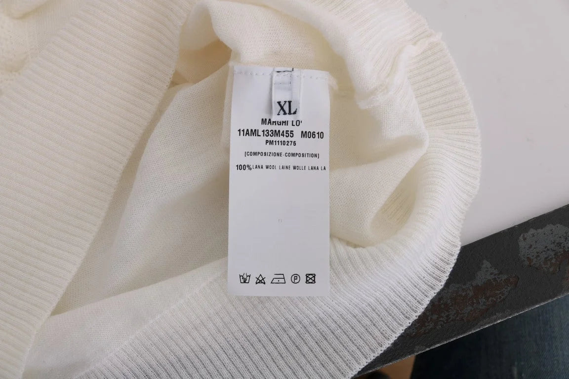 MARGHI LO’ White 100% Lana Wool Top Blouse T-shirt - IT46|XL - T-Shirts