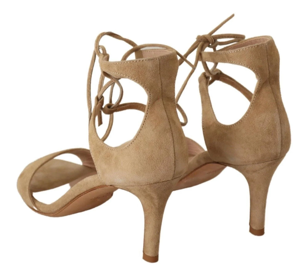 Maria Christina Beige Suede Leather Ankle Strap Pumps Shoes - EU35/US4.5 - Heels