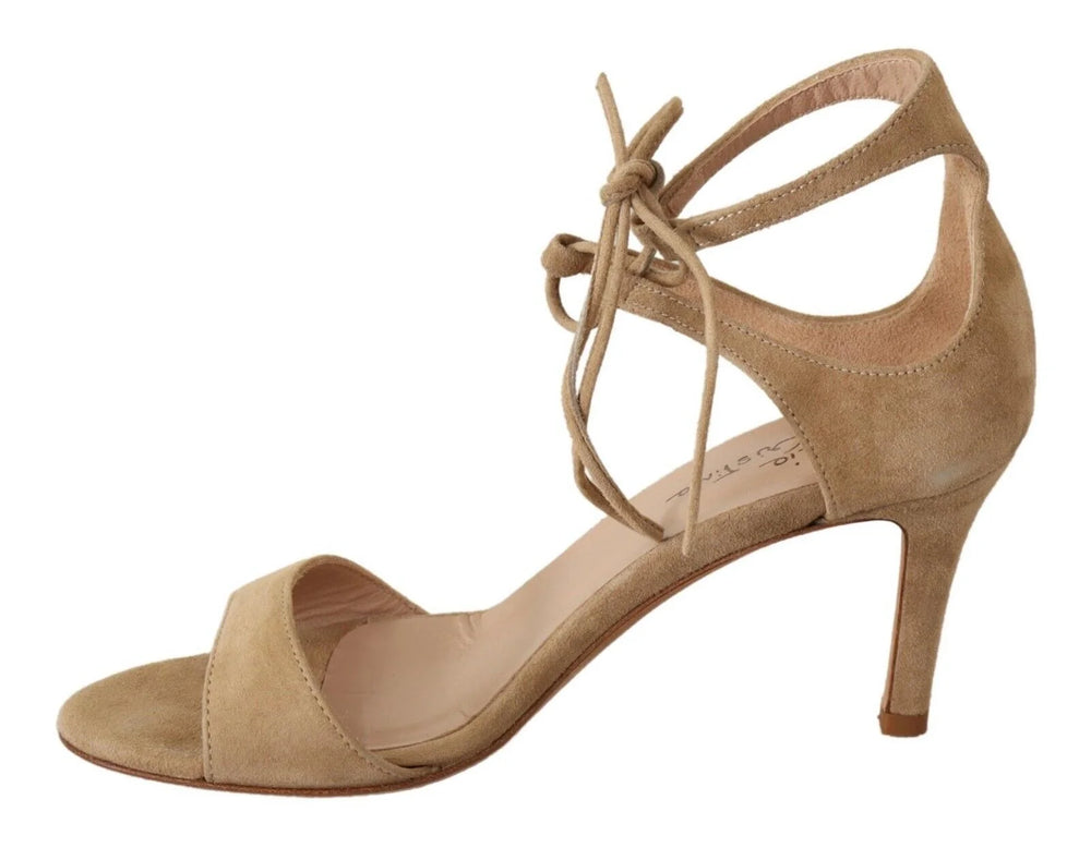 Maria Christina Beige Suede Leather Ankle Strap Pumps Shoes - EU35/US4.5 - Heels