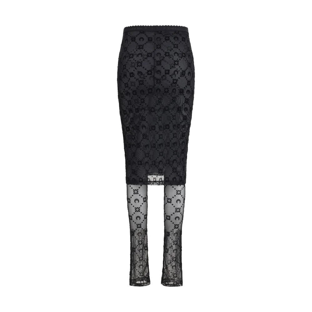 Marine Serre Black Recycled Polyamide Midi Skirt - S