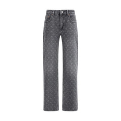 Marine Serre Gray Cotton Straight-Leg Jeans