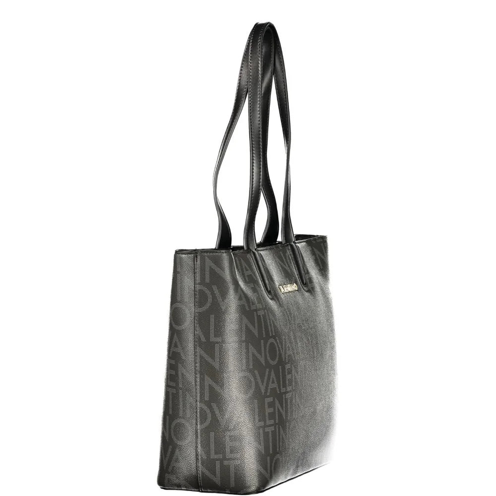 Mario Valentino ’Black Polyurethane Women Handbag with Internal Pockets’