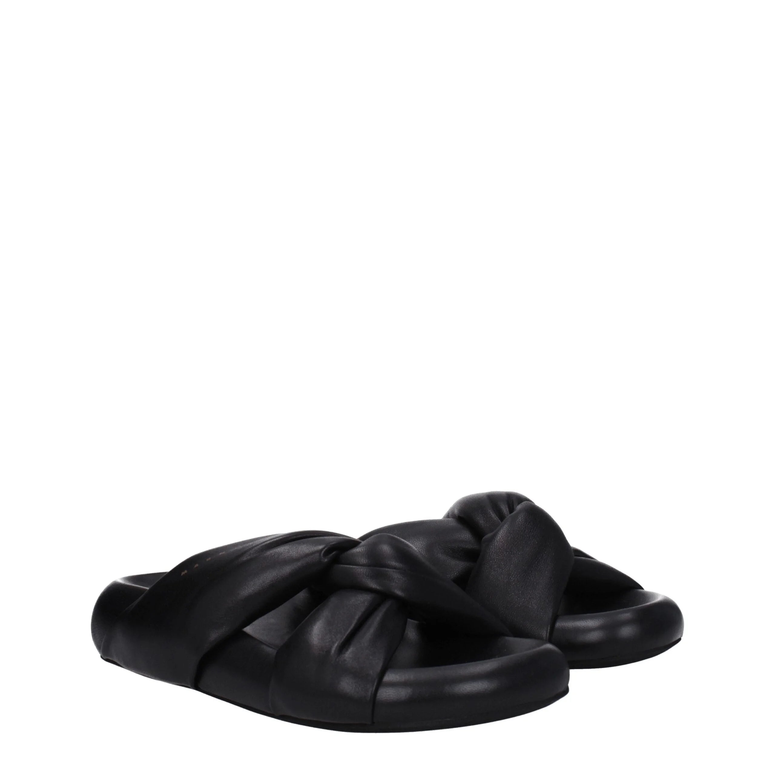 Marni Black Leather Slippers Sandals - Sandals
