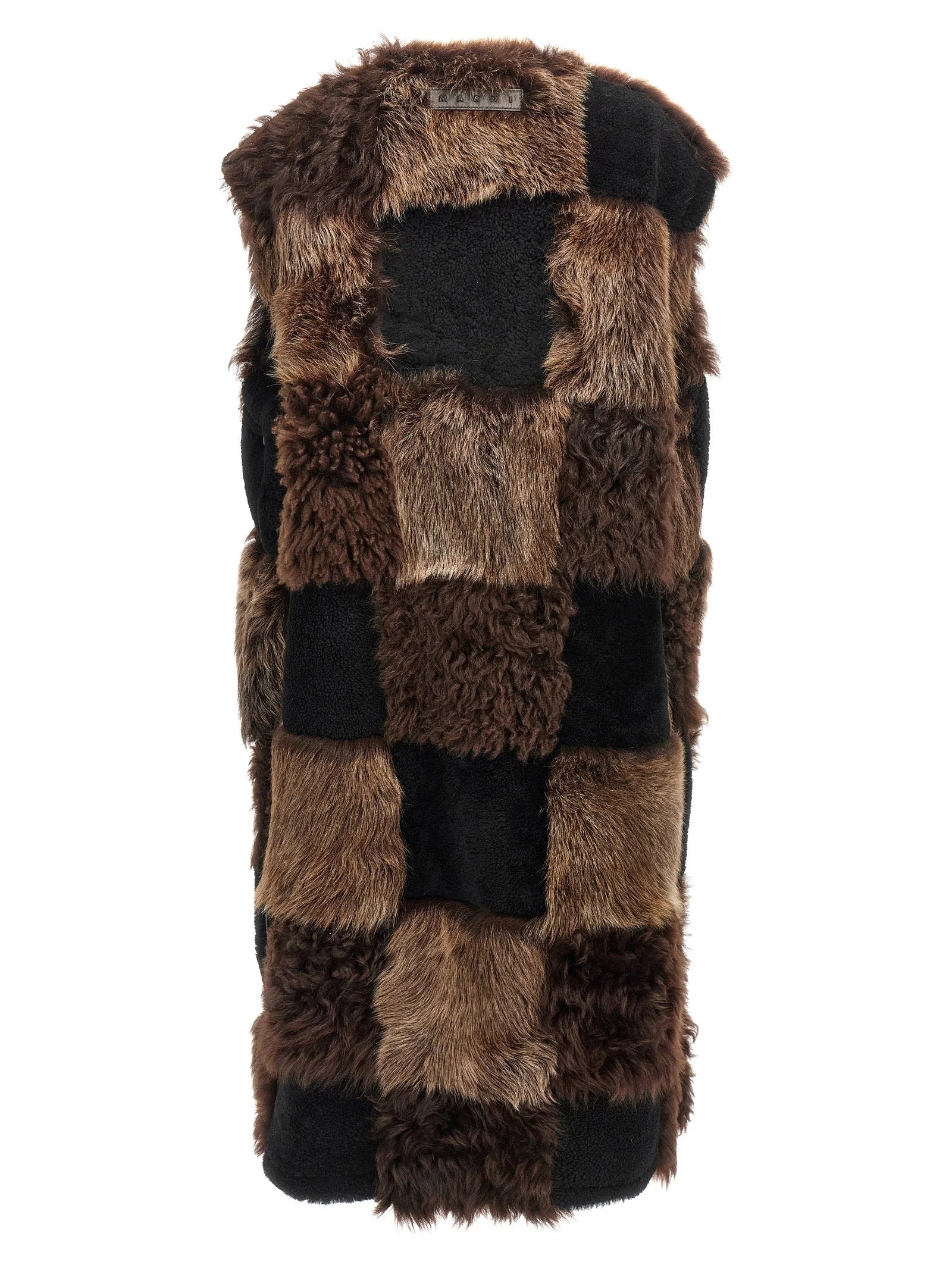 Marni Brown Lamb Fur Sleeveless Jacket - IT40