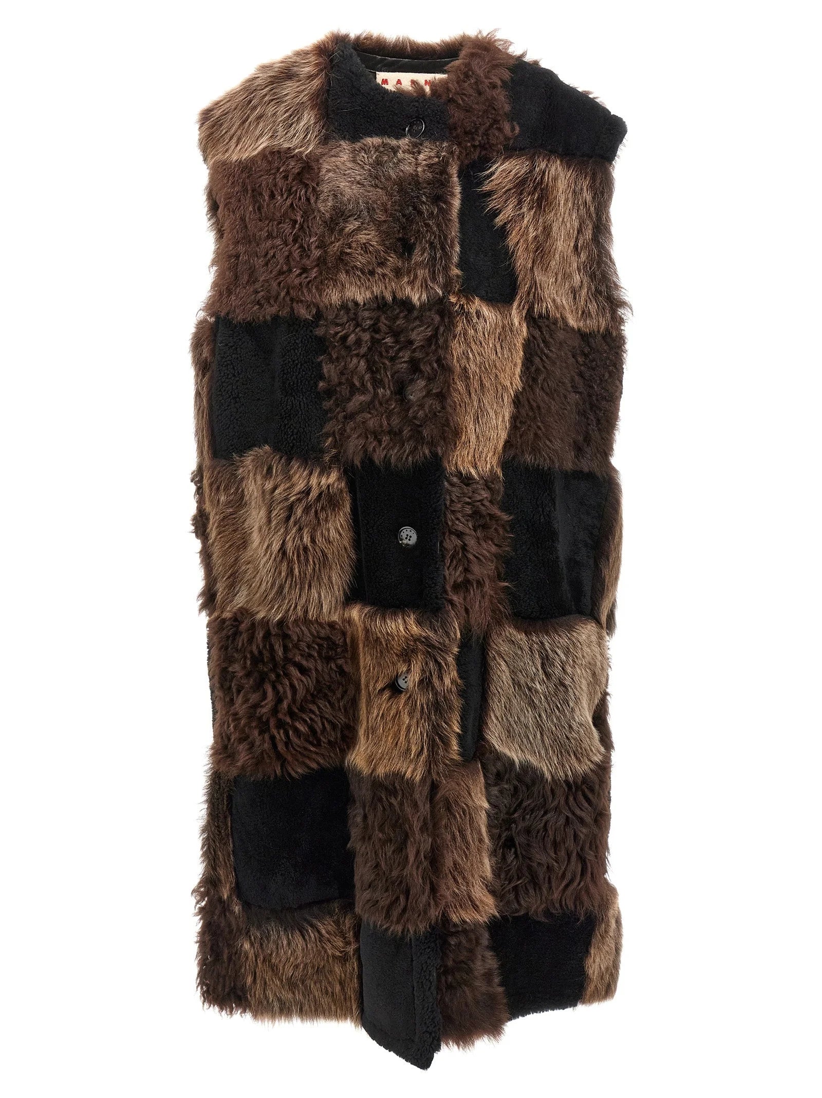 Marni Brown Lamb Fur Sleeveless Jacket - IT40