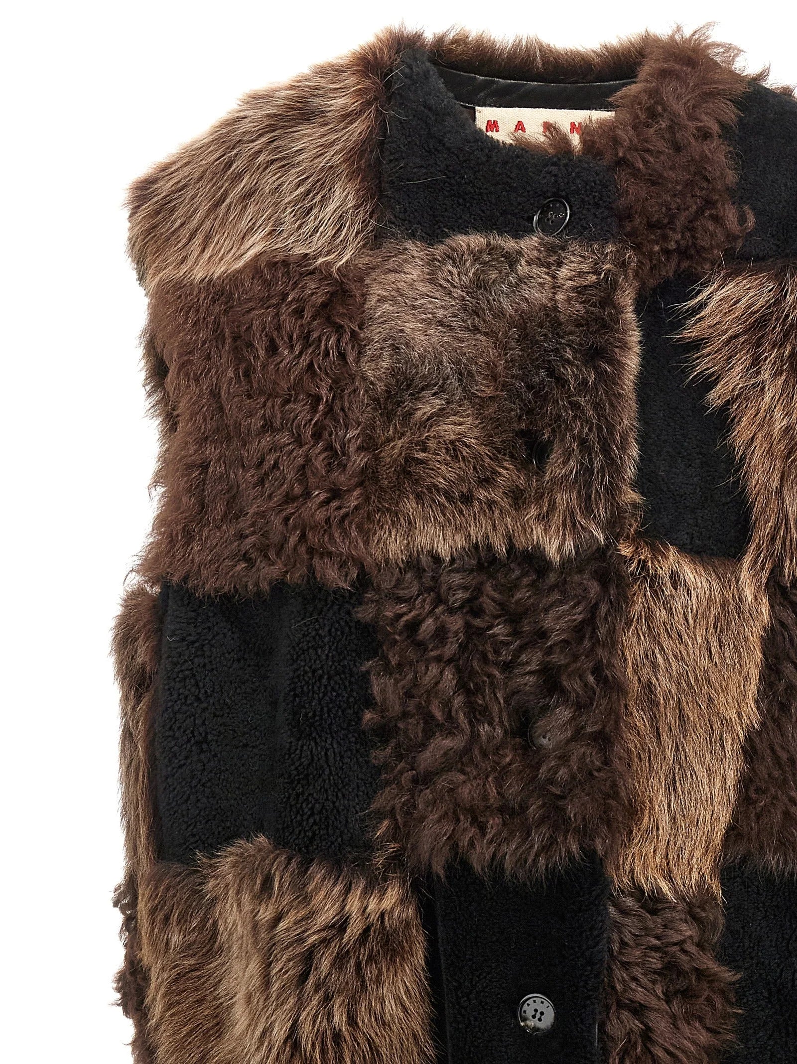 Marni Brown Lamb Fur Sleeveless Jacket - IT40
